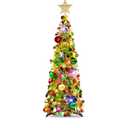 N&T NIETING Pop Up Christmas Tree with Lights, Collapsible Tinsel Xmas Tree Decorations, Pencil Christmas Tree Skinny Tree for Holiday Xmas Home Office Decor, 5Ft, Gold