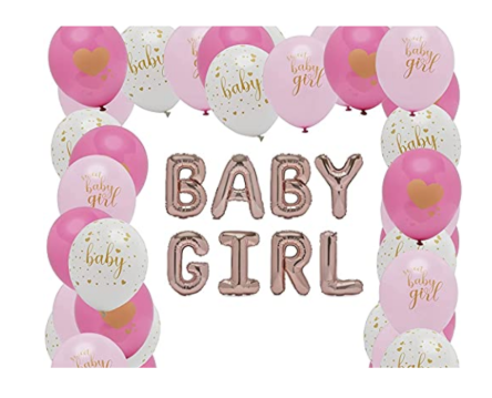 30 Pack Hanging Set, Scratch Paper Art Kit for Kids, Decorations, 
Girl Rose Gold Balloons, Baby Shower Party Decorations (16 in, 44 Pieces) - Baby Shower Decoration