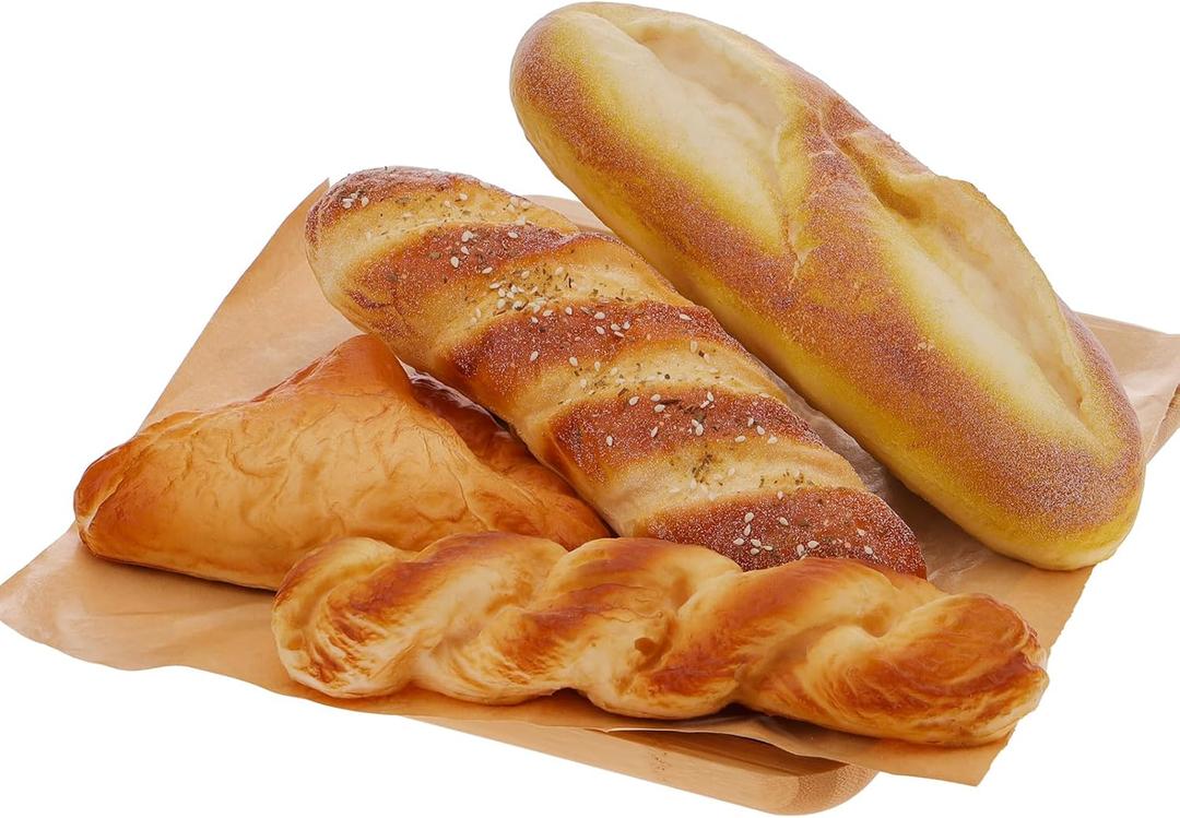 Woration 4pcs Artificial French Bread Set Fake Loaf Simulation Baguette Faux Pastries Food Model Display Home Kitchen Decoration Bakery Ornament (Bread combination 2)
