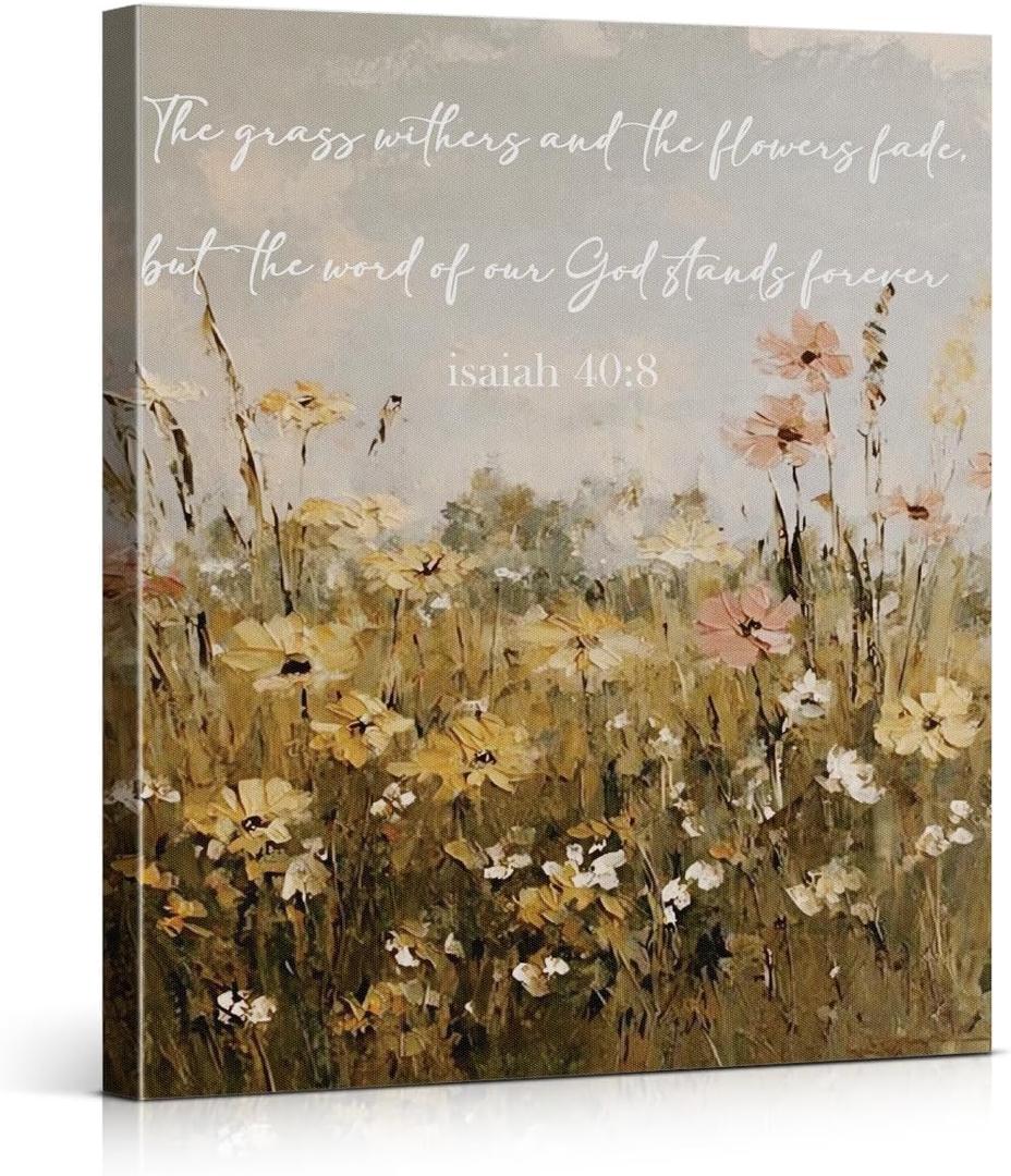 Christian Bible Verse Wall Art Print - Religious Scripture Isaiah 40:8 Canvas Picture Painting Floral Wall Decor for Home Prayer Room 8x10 Framed