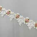 Generic 1 Yard Lace Applique Pearl Trim Vintage Gold Pearl Rose Flowers Embroidered Lace Fabric DIY Sewing Supplies Crafts Wedding Bridal Dress Party Clothes Decoration 1.96"" Wide (White)