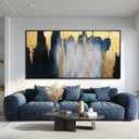 Large Framed Blue Gold Abstract Canvas Wall Art for Living Room 29x58 Inch