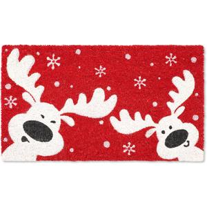 Christmas Welcome Coir Door Mat, 17"x30" Outdoor Front Door Mat, Coconut Fiber Doormat with Slip-Resistant Backing, Holiday Entry Mat with Reindeer Snowflake Design