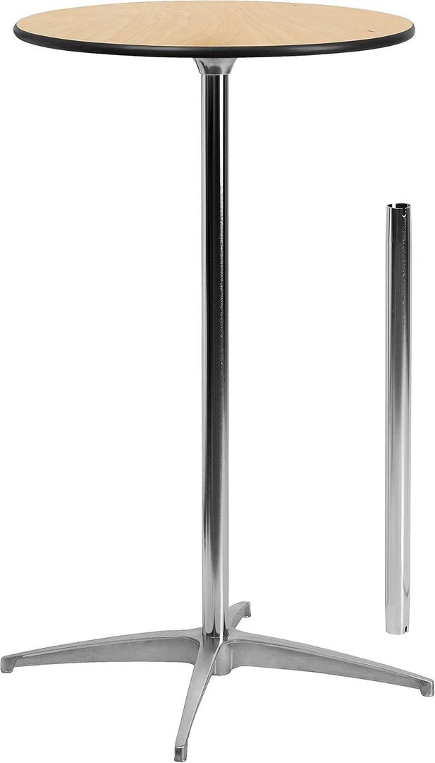 Flash Furniture Lars 24" Round Wood Cocktail Table with 30" and 42" Adjustable Columns, Adjustable Bar Height, for Events or Home Use