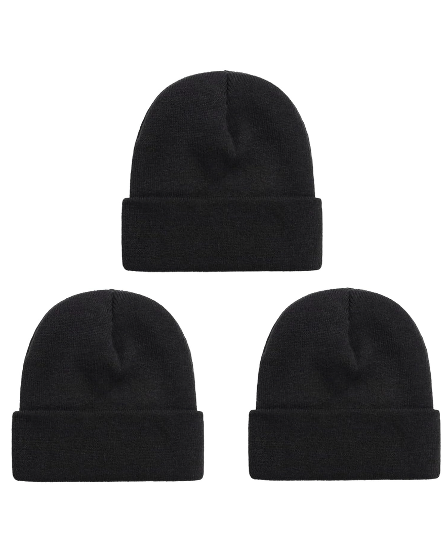 ZOORON 3 Packs Beanie for Men Women Warm Winter Hats Acrylic Knit Cuffed Beanie Cap Unisex