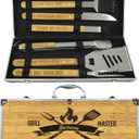 Grill Tool Set, Wooden Grilling Accessories, Heavy Duty Stainless Steel BBQ Grill Tools Set for Outdoor Grill with Spatula, Tongs Aluminum Case for Camping Backyard Barbecue, Grill Set for Men Women