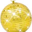 Mirror Disco Ball Decor with Hanging Ring: 8 Inch Large Gold Disco Ball Ornaments - Hanging Party Disco Balls for Party Decorations, 70s Theme Party, DJ, Wedding, Birthday, Christmas