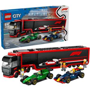 LEGO City F1 Truck with RB20 & AMR24 F1 Car Toys - Model Car Building Toy Set for Kids, Boys and Girls, Ages 8+ - Formula 1 Collectible for Fans - Gift Idea for Birthdays - 60445