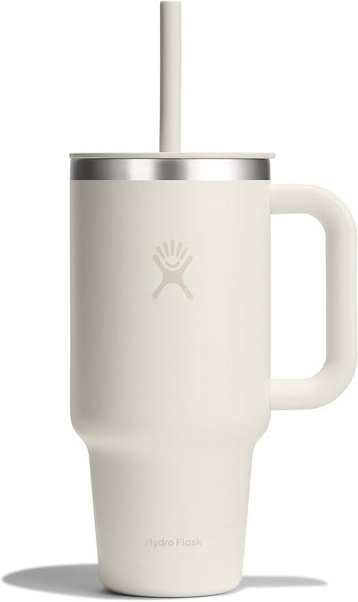 Hydro Flask Travel Tumbler with Handle, Lid and Straw - Insulated Stainless Steel in Ivory 40oz Trek Tumbler, No Lid
