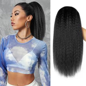 MODSIGHT Yaki Straight Ponytail Extension for Black Women, 14 Inch Black Fluffy Thick Synthetic Yaki Ponytails, Drawstring Yaki Ponytail for Black Women Girls (Natural Black 1B)