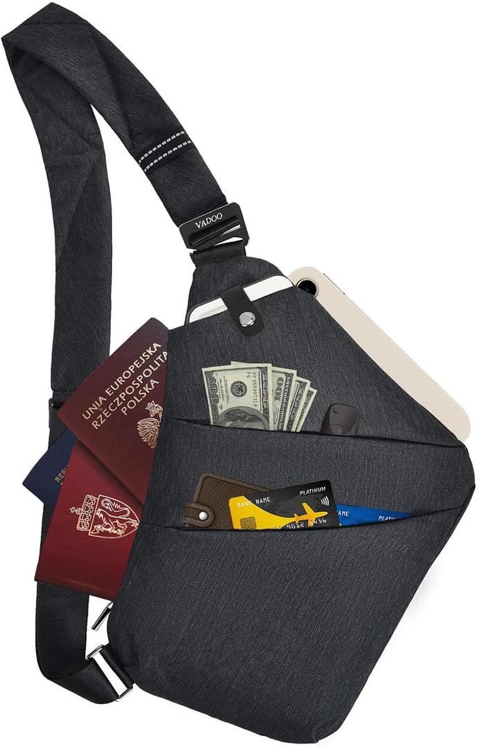 VADOO Sling Bag for Men and Women, Anti theft Crossbody Bag Lightweight Shoulder Chest Bag for Travel Gym (Left 2.0-black)