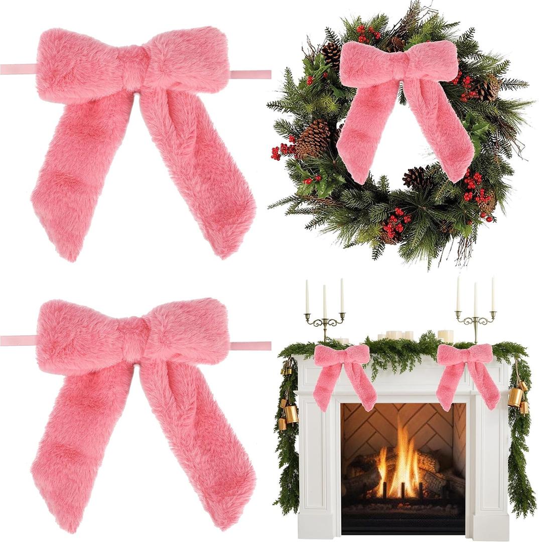 AIMUDI Pink Valentine's Day Bows 7''9'' Faux Fur Present Bows Premade Bows for Gift Wrapping Baskets Wreaths Home Outdoor Christmas Decoration, 6 PCs