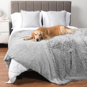 PetAmi Waterproof Dog Blanket for Couch, Bed & Furniture,Reversible Sherpa & Faux Fur Pet Blanket, Leakproof Pet Blanket for Large Dog Cat, Washable Soft Calming Protector Throw (60x80, Light Gray)