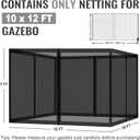 COWVIE Gazebo Replacement Netting Screen, 10' x 12' Universal Gazebo 4-Panel Mosquito Sidewalls with Double Zippers for Outdoor Patio (Only Netting)