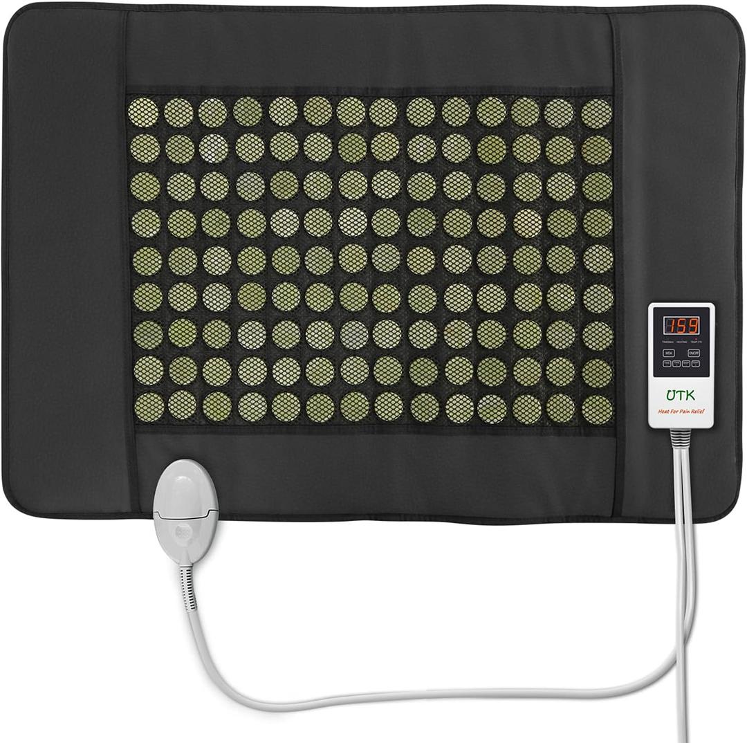 UTK Far Infrared Heating Pad for Back, 5X Deeper Pain Relief, 126 Natural Pure Jade Heating Pad, FSA-HSA Eligible, Gift for Women Men, Hotter to 159, 16 Timers Auto-Off, Memory Function, 31"x 21"