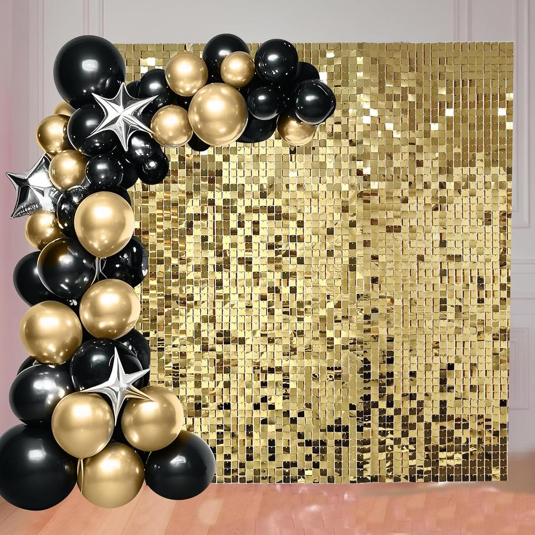 Ozikutech 36 Pcs Light Gold Shimmer Wall Backdrop Panels for Birthday Party Decoration - 6x6 FT Square Sequin Backdrop