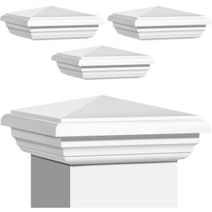 Sasylvia 4 Pcs 4 x 4 Inch Vinyl Fence Post Caps (Actual 4x4), White PVC England Style Cap Top Pyramid Square Waterproof UV Resistant Decorative Vinyl Fence Post Caps