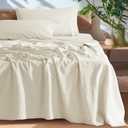 SONORO KATE 100% French Pure Linen Queen Size Sheets, Breathable and Durable, 16 Inch Deep Pocket - 4 Piece (Cream)