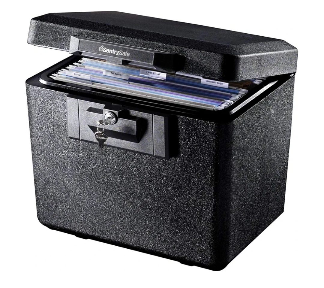 SentrySafe Black Fireproof Document Box with Key Lock, Safe Secures Files and Documents for Home or Office, 0.61 Cubic Feet, 13.6 x 15.3 x 12.1 inches, 1170
