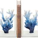 Deco 79 Metal Coral Decorative Bookends Ombre Non Skid Bookends, Set of 2 Office Bookends4"W, 7"H, Blue (2 PIECES SMALL SIZE)