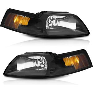 Automotive Headlight for 1999-2004 Ford Mustang Headlights Assembly Pair Headlamp Replacement for 99 00 01 02 03 04 Mustang Black Housing
