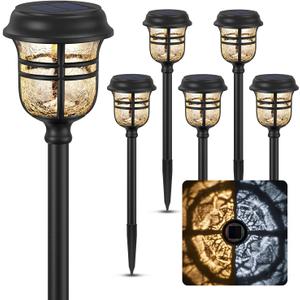 XMCOSY+ Solar Pathway Lights Outdoor Waterproof IP65-2 Lighting Modes LED Solar Powered Garden Lights, Glass Outdoor Lighting for Yard Landscape Walkway Driveway Lawn Decor (Warm White & Cool White) (Black)