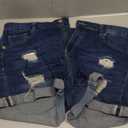 luvamia Women's Ripped High Waisted Denim Shorts Stretchy Cuffed Hem Jean Shorts, Large