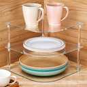 AojSup 1 Pc Acrylic Plate Organizer for Cabinet Kitchen Countertop Corner Clear Cabinet Organizer for Paper Plate and Bowl Dishes Pantry Storage Corner Rack Plate Holder for Cabinet Bathroom Storage