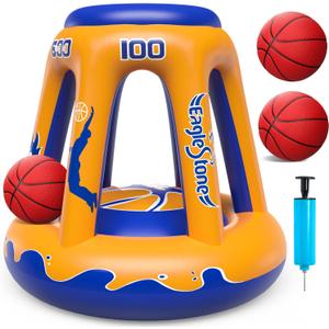 EagleStone Pool Basketball Hoop for Kids 4-8, 8-12 & Adults, 47" Inflatable Floating Basketball Hoop Pool with 3 Balls & Pump, Heavy-Duty Pool Toy for Summer Outdoor Water Games, Family & Party Fun