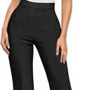 Hybrid & Company Womens Ultra Stretch Ponte Flare Pants-High Rise,Faux Pockets,Pull On,Wrinkle Resistant-Casual & Office Wear (Medium, Black)