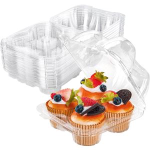 NPLUX 4 Compartment Cupcake Containers 20 Pack Cupcake Holder with Connected Airtight Lid Cupcake Boxes for 80 Cupcakes Muffins, BPA Free, Standard Size