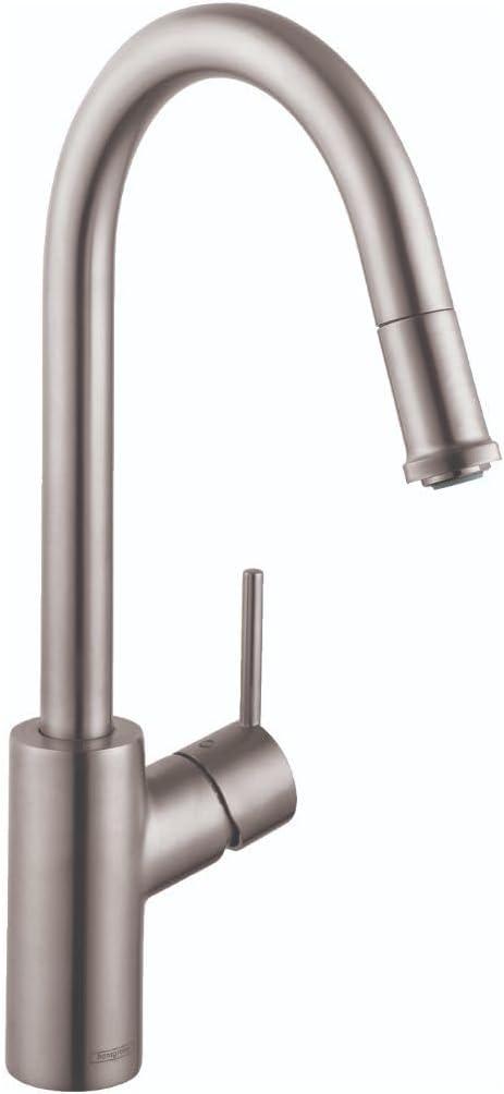 hansgrohe Talis S Stainless Steel High Arc Kitchen Faucet, Kitchen Faucets with Pull Down Sprayer, Faucet for Kitchen Sink, Magnetic Docking Spray Head, Stainless Steel Optic 14872801 (1.75)