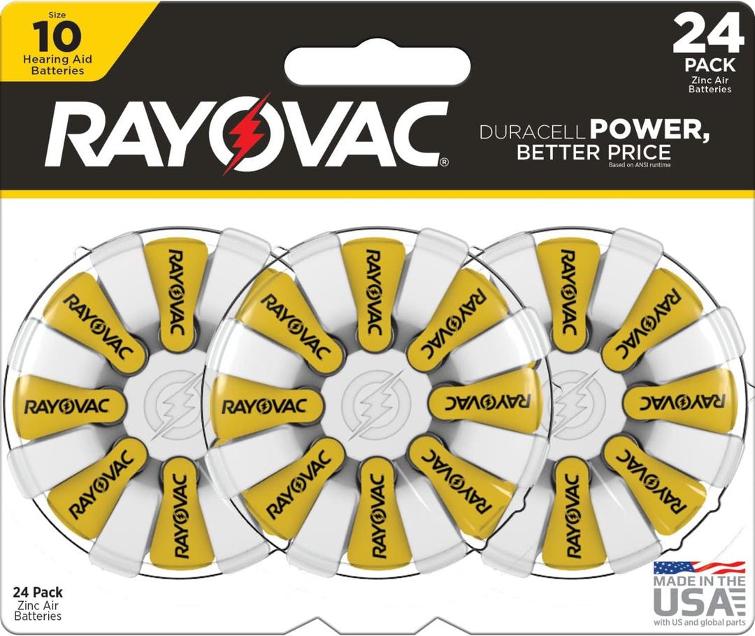 Rayovac Size 10 Hearing Aid Batteries (24 Pack), Size 10 Batteries (Yellow Tab)