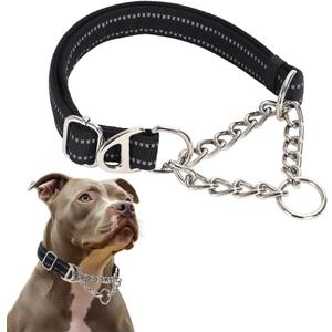 Black Martingale Collar for Dogs, Medium Reflective Nylon Dog Chain Collar Adjustable Heavy Duty Dog Collar for Small Medium Large Dogs (M(Neck 12-17"))