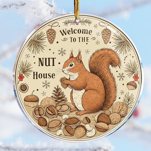 Squirrel Welcome to The Nut House 2 - Squirrel Gifts Decor for Women Men - Christmas Ornaments - Christmas Decorations - 3.6 in Acrylic - Housewarming Gifts for Couples - New Home Ornament 2 Pack Assorted