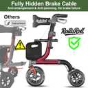 RollisRoll Walkers for Seniors with Seat, Foldable Rollator Walker, Reinforced Aluminum Frame, 10" Big Rubber Wheels for All Terrain, Built-in Cable, Lightweight Rolling Walker, Burgundy
