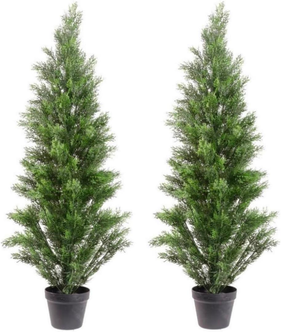Set of 2 UV-Resistant Artificial Cedar Trees - Pre-Potted Faux Plants for Indoor and Outdoor Decor (3ft)