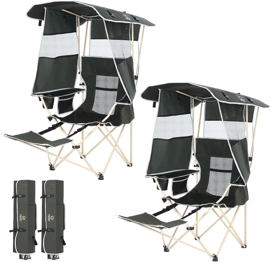 Nice C Chair with Canopy, Umbrella Chairs, Chair with Shades, Sports Chairs, w/Removable Footrest, Cooler Bag, Cup Holder for Camping, Fishing, Sports, Beach (2-P Green), 2-Pack Green w/Footrest, 20.5"D x 36.2"W x 51.2"H