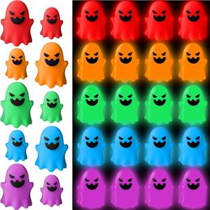 Simgoing 25 Pcs Halloween Glow in The Dark Mini Ghost Figurines, Halloween Treats Non Candy Gifts for Pumpkin Bucket, Luminous Tiny Ghost for Trick or Treat, Hide and Seek Party Favor, Spooky Decor