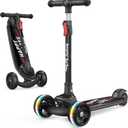 Besrey Kick Scooter for Kids Ages 3-10, 3-Wheel Folding Scooter with Adjustable Height, LED Light Wheels, Extra Wide Deck for Outdoor Activities (Black)