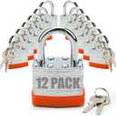 Lock Outdoor Padlocks, Laminated Orange keyed Padlock, 1-9/16 in Wide Body, Padlock Set with Keys (12Pack)