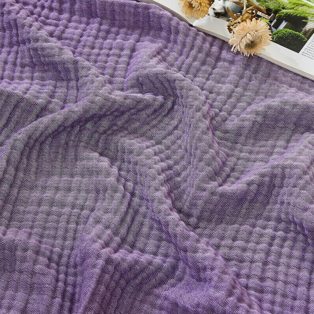 EMME Cotton Muslin Queen Blanket Bed Layering Breathable Gauze Blanket Soft Lightweight Blankets Adults (Purple, 90"x90")