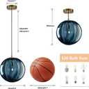 KCO Lighting Modern Large Globe Pendant Light 1-Light Single Blue Glass Pendant Lighting Kitchen Island Vintage Ribbed Glass Pendant Light Contemporary Gold Hanging Light Fixture (9.8)