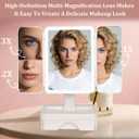Tri Fold Lighted Makeup Mirror with Storage & 3X Magnification, Small Vanity Mirror, 3-Color Dimmable LED Vanity Mirror, Touch Control Vanity Mirrors, Travel Makeup Mirror for Women (White)
