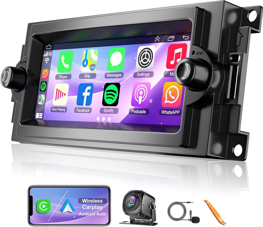 Car Radio for Dodge Ram 1500/2500 2006-2008 Chrysler 300C 2004-2008 Jeep Grand Cherokee 2005-2007 Upgrade Stereo with CarPlay Touch Screen Fast Charge Android Auto Bluetooth Backup Camera 128G