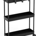 Simple Houseware 3-Tier Slim/Narrow Storage Cart with Handle, 5.5'' Wide x 27.5'' Height Rolling Organizer for Kitchen, Bathroom, Laundry Room - Black