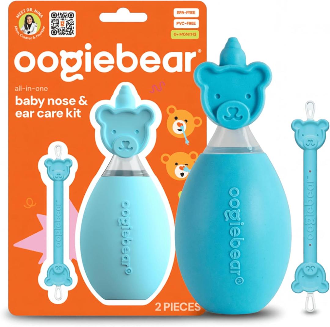 Oogiebear BearPair FSA/HSA Eligible Silicone Bulb Baby Nasal Aspirator and Ear & Nose Syringe, Safely Sucks Snot and Removes Mucus, Cleanable and Reusable, Blue
