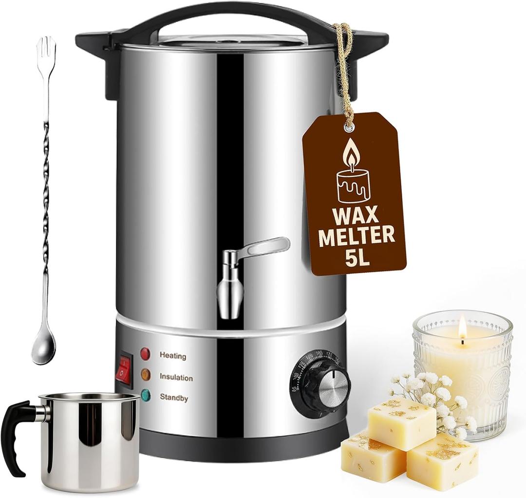 GKFF Wax Melter for Candle Making,5L (10 lbs)Extra Large Electric Melting Pot for Soap,Lotion & Body Butter Making,with Temperature Control and Heating Pour Spout,Ideal for Home Candle & Craft Makers