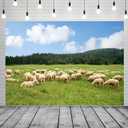 BELECO 7x5ft Fabric Rural Sheep Pasture Backdrop Flock of Sheep Lamb Grazing, Green Farm Meadow Hills Shepherd Photography Background for Party Decorations Photo Booth Studio Props Wallpaper