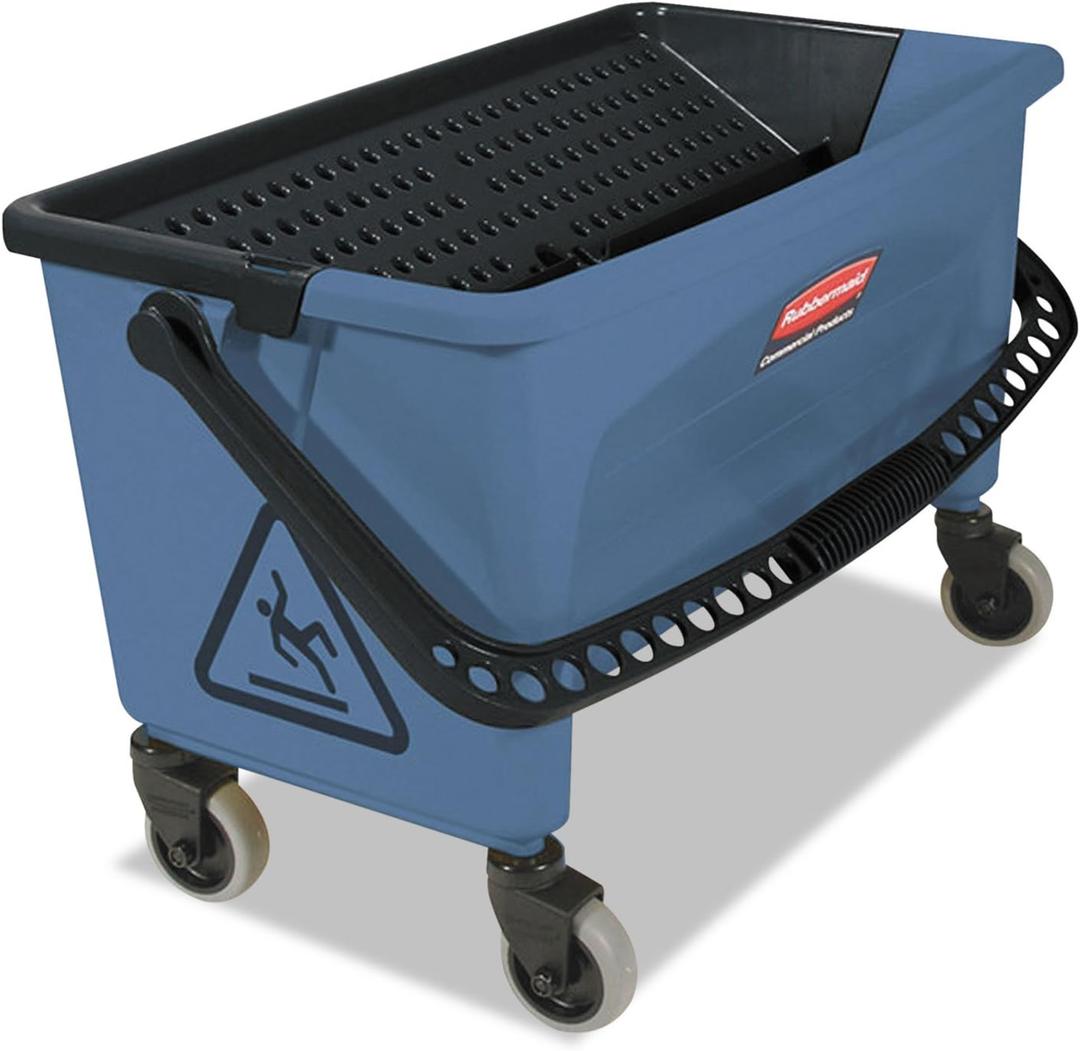 Rubbermaid Commercial Products Finish Mop Bucket with Press Wringer, 26" Blue, for Janitorial/Professional Cleaners and Heavy-Duty Industrial Mopping/Wringing/Cleaning